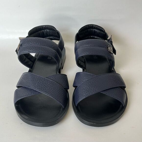 Roberto Cavalli Leather Sandals Blue Pebbled Crossover Strap Men’s 42 Italy US 9 - Picture 5 of 12